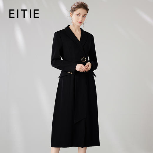 EITIE爱特爱冬新款大气优雅时尚通勤收腰显瘦黑色连衣裙7207912 商品图1