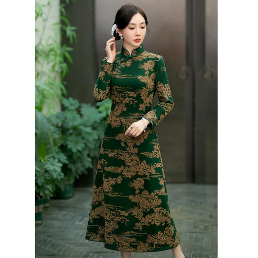 SYG-718春秋新款碎花连衣裙长袖女高贵气质秋冬旗袍 商品图1