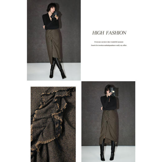 COCOBELLA立体堆褶通勤半身裙女不规则毛边气质包臀裙HS926 商品图2