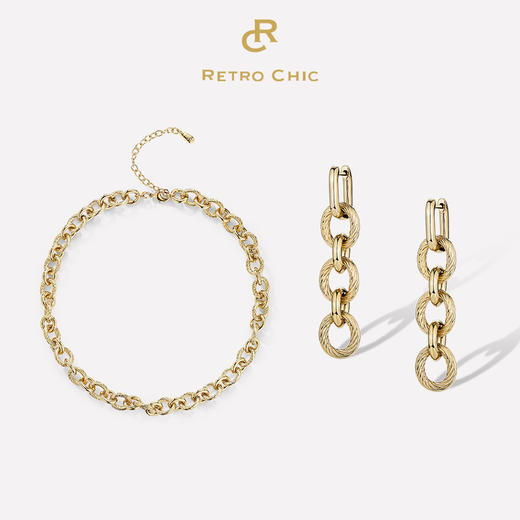 【万妮达&刘忻同款】Retro Chic 意大利复古创意饰品 素金扭纹套装 商品图0