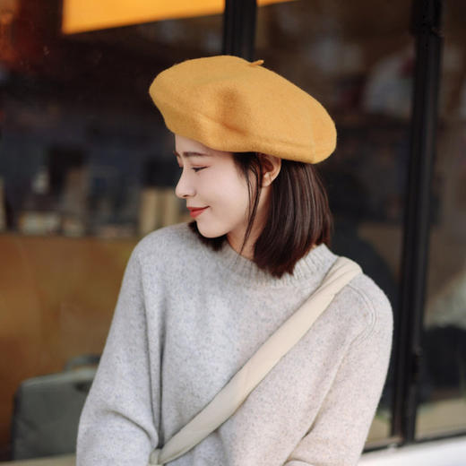 绽放1008朵/15色复古文艺糖果系云朵羊毛呢加深加大显脸小贝雷帽 商品图4