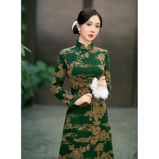 SYG-718春秋新款碎花连衣裙长袖女高贵气质秋冬旗袍 商品图2