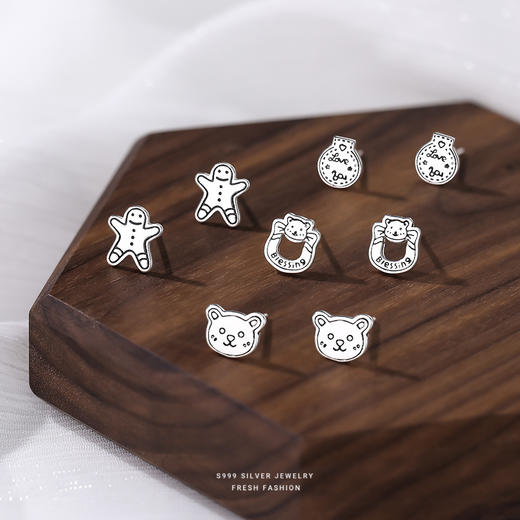 【圣诞专题】S999银足银可爱小熊姜饼人彩灯耳饰【YXS-E3172】 商品图0