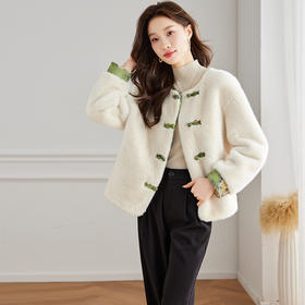 复古百搭，仿水貂皮毛一体外套新中式风盘扣仿水貂外套HR-WJ5218