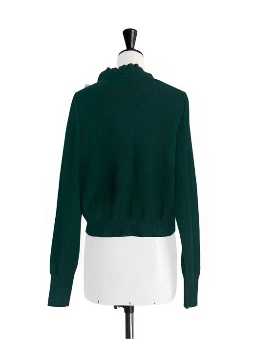 TYNVIE 撞色荷叶边装饰羊绒开衫- 墨绿 商品图8