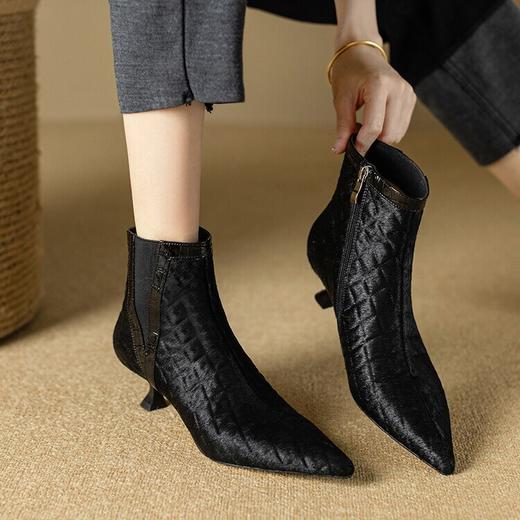 法式尖头猫跟短靴，马毛踝靴复古显瘦靴XKDY-X2175 商品图0