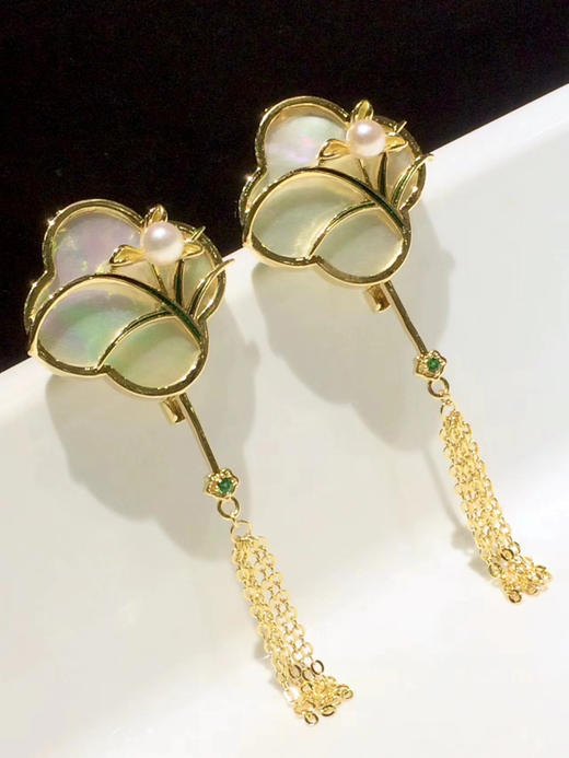 真珠盛宴· 贝母➕日本Akoya珠·扇子流苏胸针5-6mm 商品图1