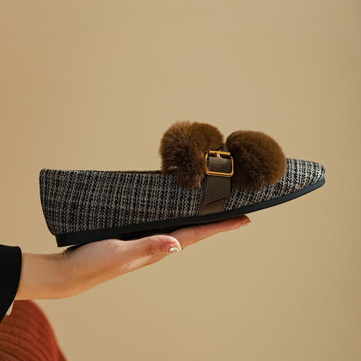 西村名物2023冬季新款百搭平底毛毛鞋T23DM46121 商品图4