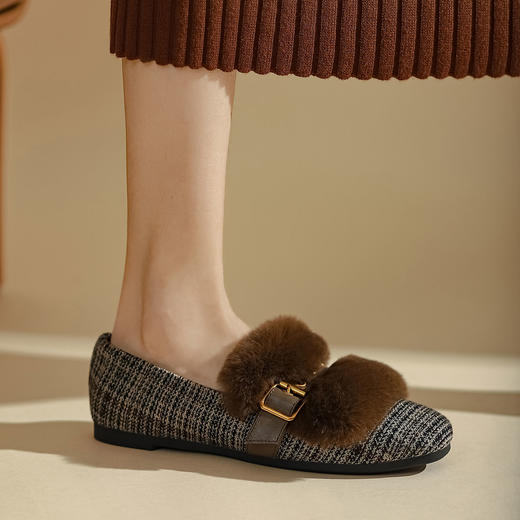 西村名物2023冬季新款百搭平底毛毛鞋T23DM46121 商品图3