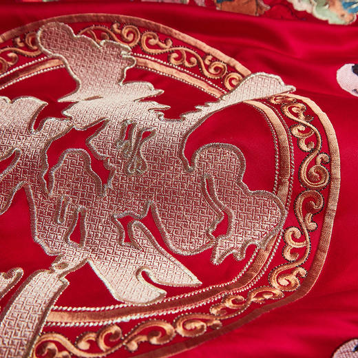 自然醒中式婚庆四件套全棉纯棉床单被套结婚床上用品新婚大红婚嫁40支GDS 商品图5