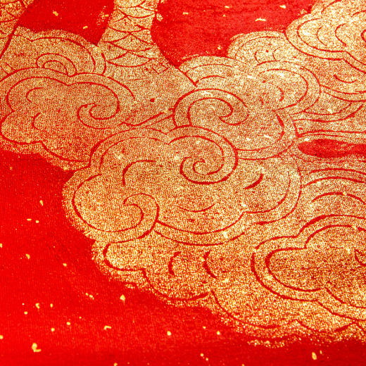 清代麒麟踏祥云刻石拓片（红纸金拓） 商品图3