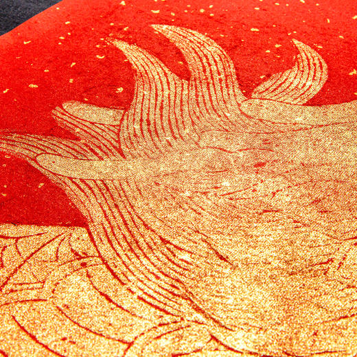 清代麒麟踏祥云刻石拓片（红纸金拓） 商品图5