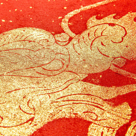 清代麒麟踏祥云刻石拓片（红纸金拓） 商品图4