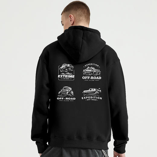 自由基地男士潮流落肩款卫衣越野图案设计印花连帽套头抓绒加厚衫 NMT-2088 商品图1