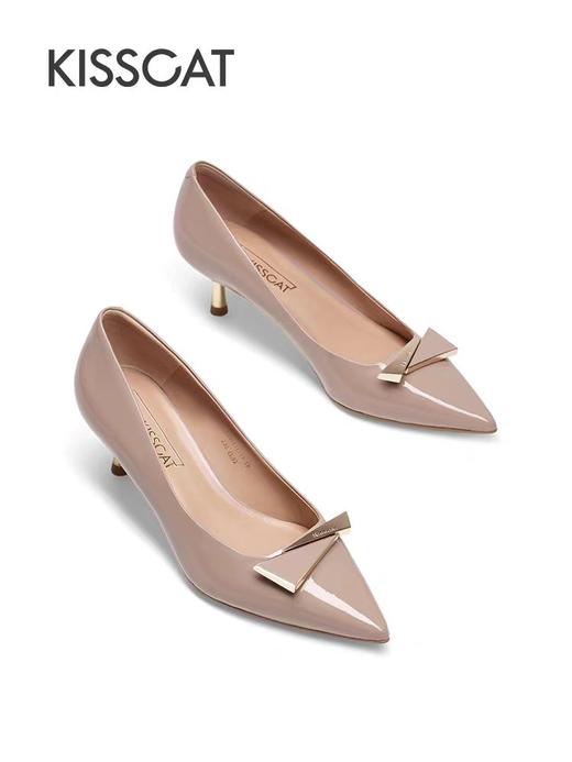 接吻猫新款通勤高跟鞋金属感优雅拼接饰扣尖头细跟单鞋女 商品图1