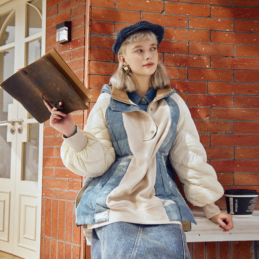 谜底连帽羽绒服女2023冬新款时尚拼接大廓形中长款鸭绒234MY1591 商品图2