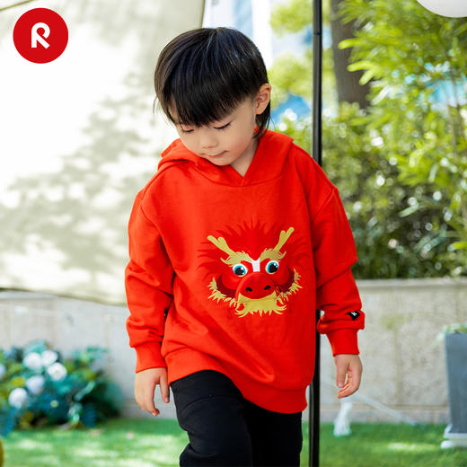 reima男女儿童卫衣2024春季新款红色保暖运动针织套头连帽上衣 商品图1