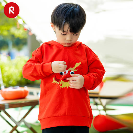 reima男女儿童卫衣2024春季新款红色保暖运动针织套头连帽上衣 商品图2