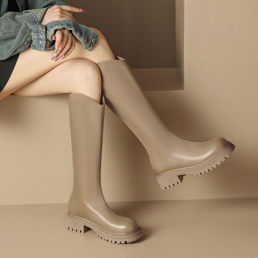 ZHR厚底长筒靴加绒保暖女靴2023复古美拉德不过膝瘦瘦靴V口骑士靴 商品图7