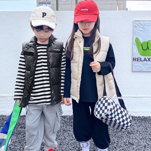 【立领按扣设计，秋冬舒适棉服马甲！】2023冬季儿童加厚羽绒棉，马甲立领大男孩女童，春秋外穿坎肩背心马夹，平衡温差 一件就够 商品图3