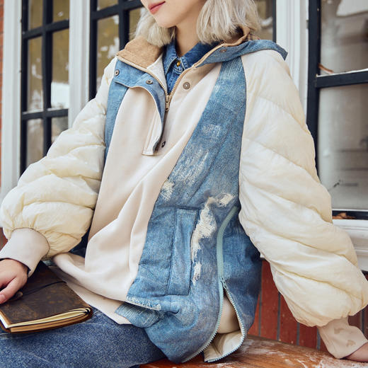 谜底连帽羽绒服女2023冬新款时尚拼接大廓形中长款鸭绒234MY1591 商品图3