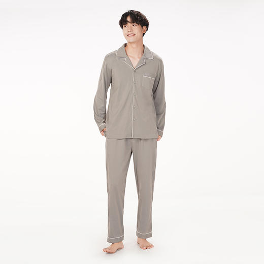 都市丽人都市锋尚好睡好眠春夏睡衣男单面无尘棉家居服薄款长袖长裤男士套装新年本命年红品FH40A1 商品图3