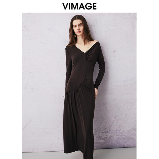 VIMAGE纬漫纪春季新款设计感小众法式复古气质修身连衣裙V2177705 商品图1