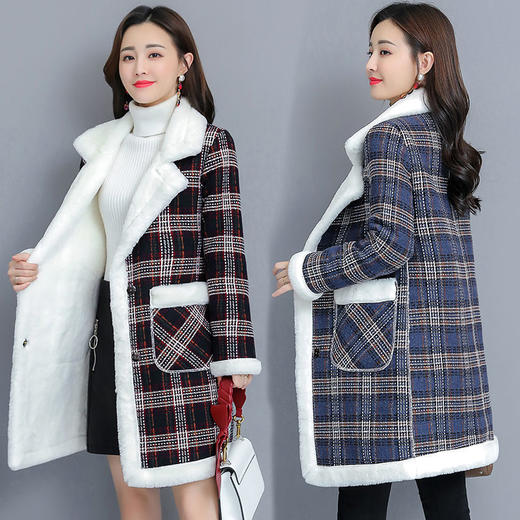 TZF-QQ大码女装秋冬季韩版加绒加厚胖mm200斤中长款仿羊羔绒外套大衣 商品图0