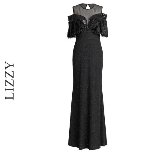 LIZZY优雅轻奢斗篷袖修身显瘦黑色礼服宴会婚庆派对长款连衣裙7194 商品图4