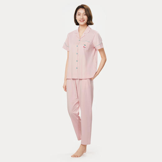 都市丽人生活家居春夏睡衣女单面无尘棉家居服薄款短袖长裤女士套装新年本命年红品LH40A2 商品图2