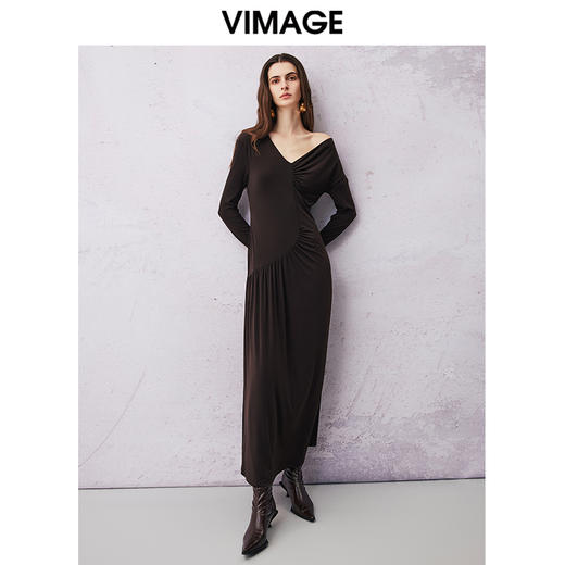 VIMAGE纬漫纪春季新款设计感小众法式复古气质修身连衣裙V2177705 商品图0
