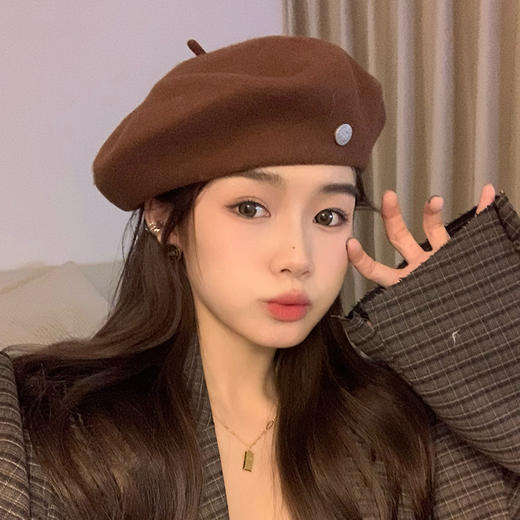 雀说 帽子女羊毛贝雷帽女复古画家帽显脸小红色帽潮流3ZF-120505 商品图2