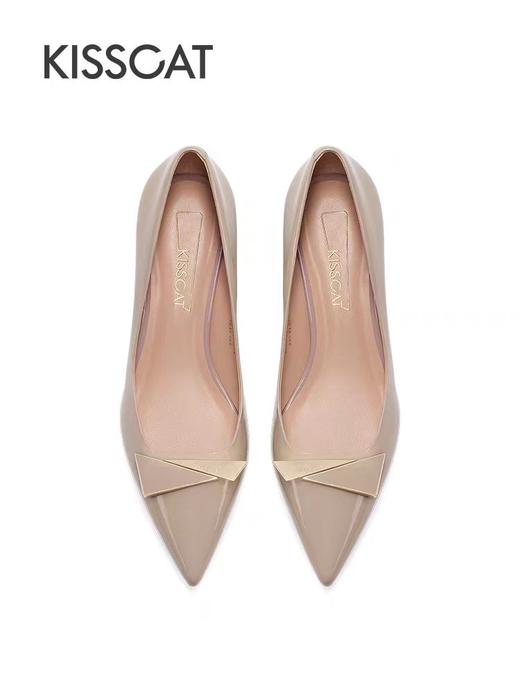 接吻猫新款通勤高跟鞋金属感优雅拼接饰扣尖头细跟单鞋女 商品图0