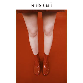 HIDEMI 牛皮圆头设计感粗跟中跟短靴