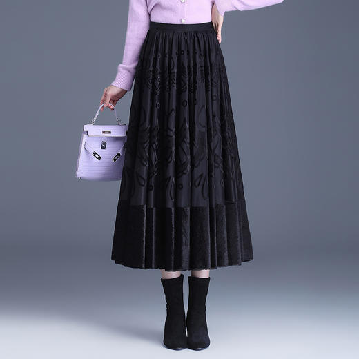 弹力高腰植绒半身裙，花色长款A字裙MYX-MTYR-2380-Y 商品图0