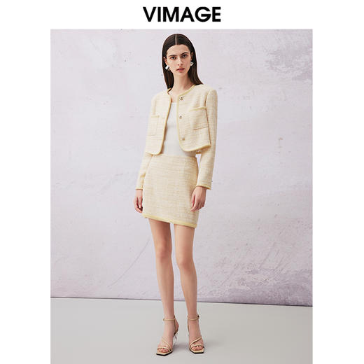 VIMAGE纬漫纪春季气质高级感小香风高腰显瘦半身裙V2106701 商品图1
