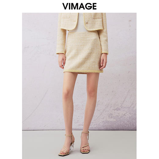VIMAGE纬漫纪春季气质高级感小香风高腰显瘦半身裙V2106701 商品图0
