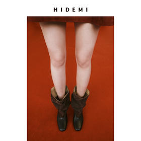 HIDEMI 羊麂皮拼接异形跟设计感堆堆靴长靴