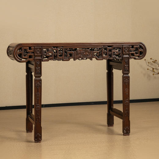 清 红木三镶瘿木鹿衔灵芝书卷式平头案 商品图4