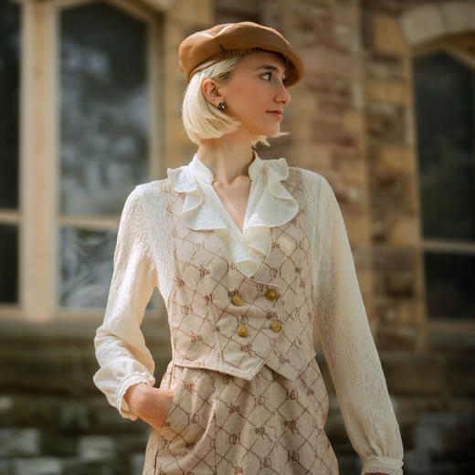 谜底连衣裙2023冬新款复古提花拼接牛仔假两件中长裙女234ML1598 商品图2