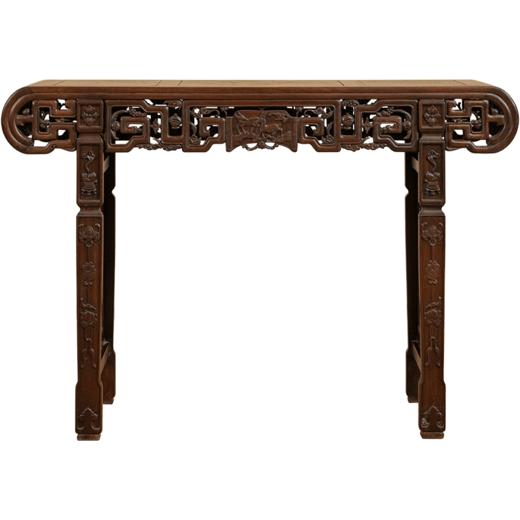 清 红木三镶瘿木鹿衔灵芝书卷式平头案 商品图5