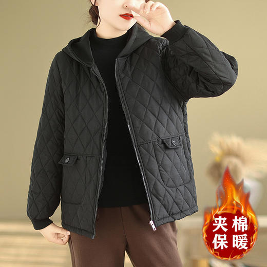 AHM- ypxs8637韩版菱形格连帽棉衣2023冬季新款时尚复古气质休闲夹棉保暖外套 商品图1