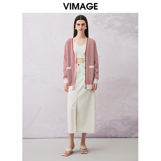 VIMAGE纬漫纪春季新款显瘦百搭舒适针织开衫外套V2101704 商品图1
