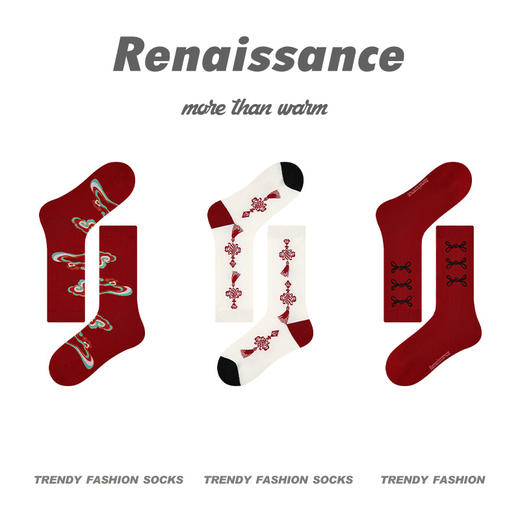 【龙重登场！新年大红袜】文艺复兴原创红色本命年红袜子三双礼盒装，龙年卡通中筒新款袜子女，穿红变红 祝你好运一整年 商品图6