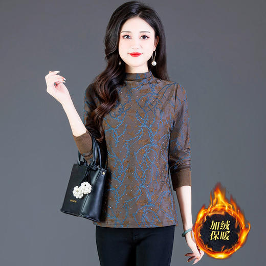 加绒加厚打底衫，刺绣花短款保暖女士小衫QYM-TYP-MY8081-Y 商品图1