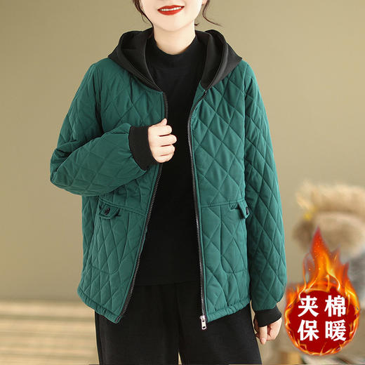 AHM- ypxs8637韩版菱形格连帽棉衣2023冬季新款时尚复古气质休闲夹棉保暖外套 商品图0