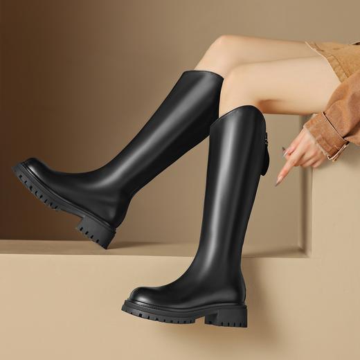 ZHR厚底长筒靴加绒保暖女靴2023复古美拉德不过膝瘦瘦靴V口骑士靴 商品图1