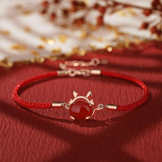 国潮纯银【原创红玛瑙吊坠】抱抱龙项链女 锁骨链手链耳钉首饰品 商品图6
