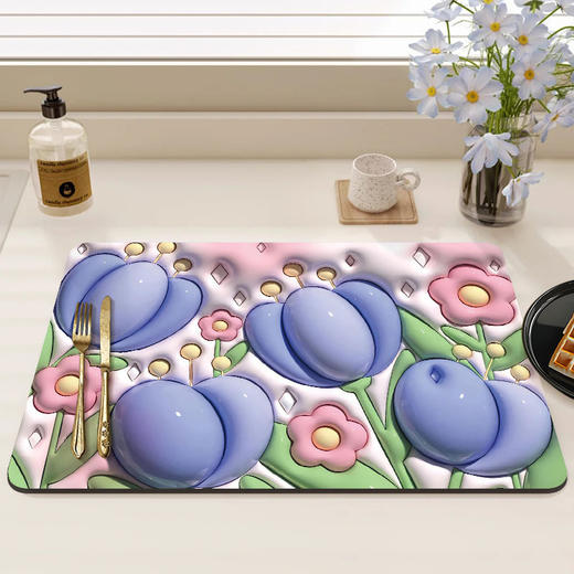 【Q弹柔软！环保亲肤】浴室防滑垫厕所卫生间地垫脚垫3D立体感膨胀小花软硅藻泥吸水地垫，纹理防滑设计，让你无需担心湿滑。ry 商品图5