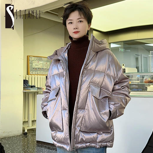 圣三利女装新秋冬季连帽短款休闲羽绒服SL121S01 商品图0